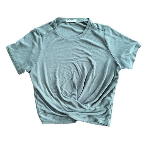 Marine Layer Lexi Rib Twist Front Top Tee Dusty Olive Small - Picture 2 of 6